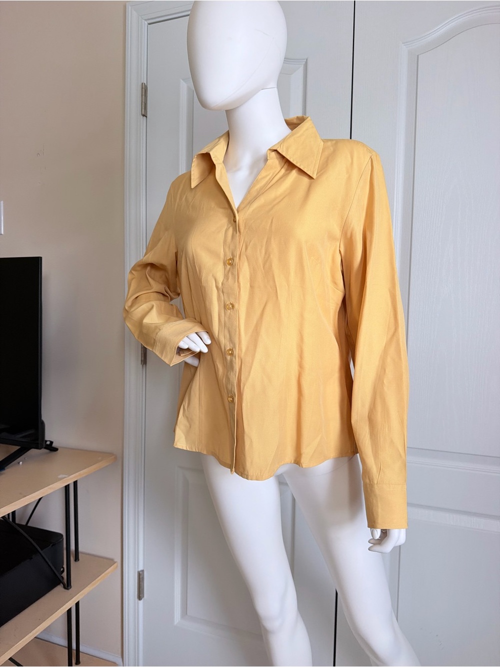 New Dressbarn Mustard Yellow Long Sleeve Button-Down Shirt Size L